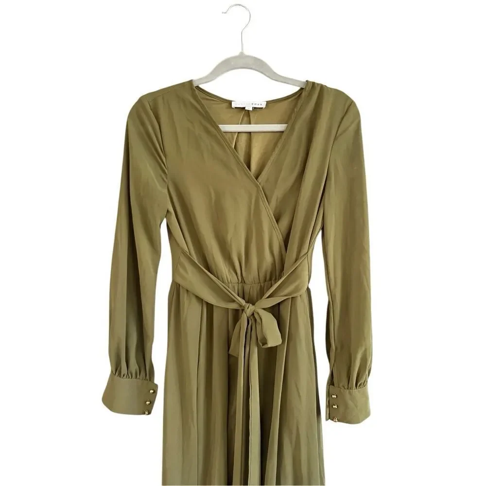 Baltic Born Womens olive greeen Long Sleeve Faux Wrap Chiffon Celene Maxi Dress